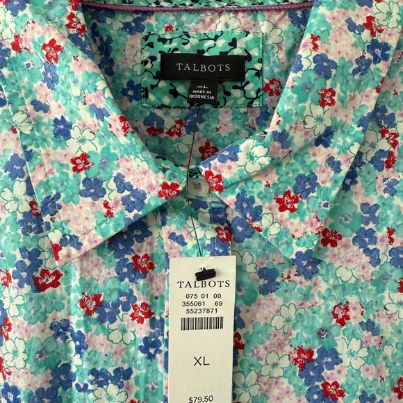 Talbots Floral Blue and Red Button Down Shirt NWT XL - Picture 2 of 7